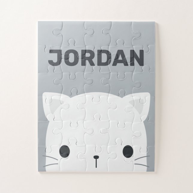 Cute Little Cat with Personalised Name Jigsaw Puzzle (Vertical)