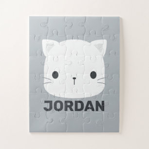 Cute Little Cat with Personalised Name Jigsaw Puzzle