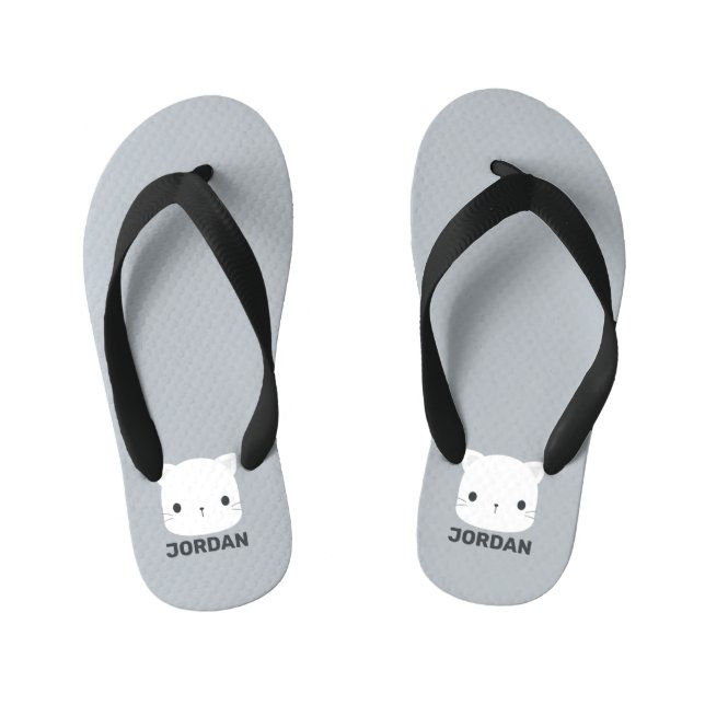 Cute Little Cat with Personalised Name Kid's Flip Flops (Footbed)
