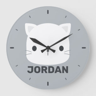 Cute Little Cat with Personalised Name Large Clock