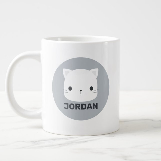 Cute Little Cat with Personalised Name Large Coffee Mug (Left)