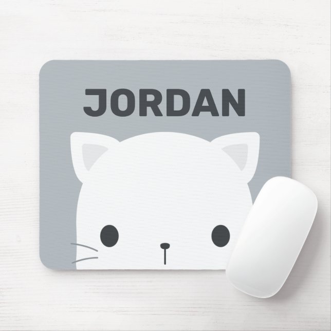 Cute Little Cat with Personalised Name Mouse Mat (With Mouse)