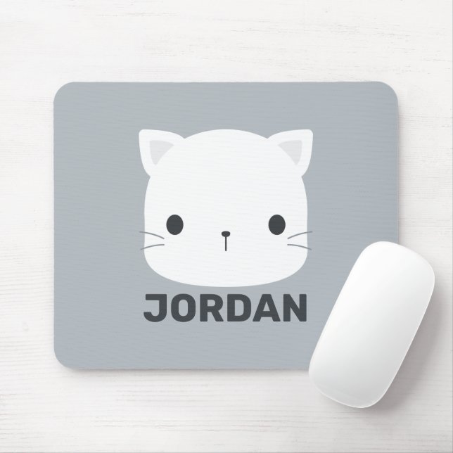 Cute Little Cat with Personalised Name Mouse Mat (With Mouse)
