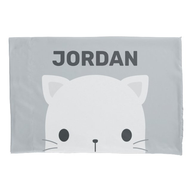 Cute Little Cat with Personalised Name Pillowcase (Front)