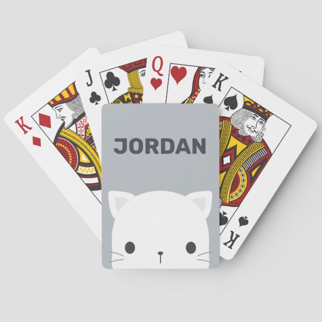 Cute Little Cat with Personalised Name Playing Cards (Back)