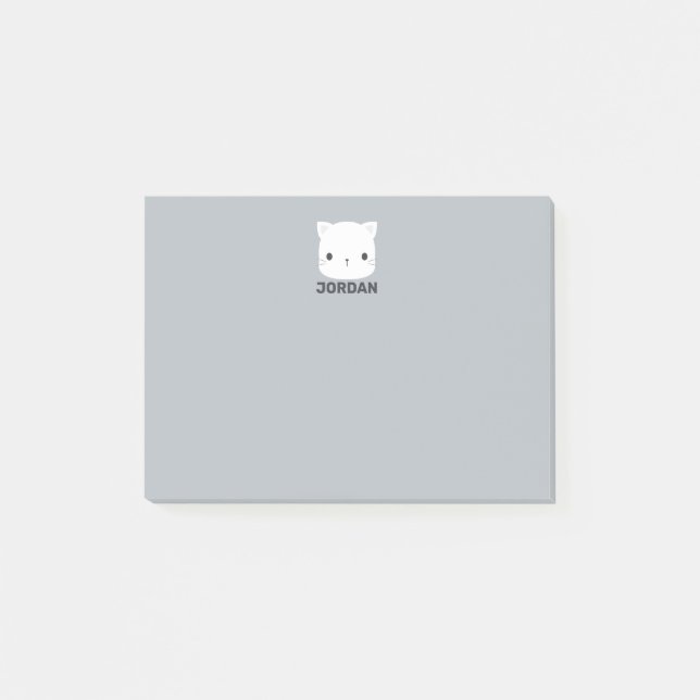 Cute Little Cat with Personalised Name Post-it Notes (Front)