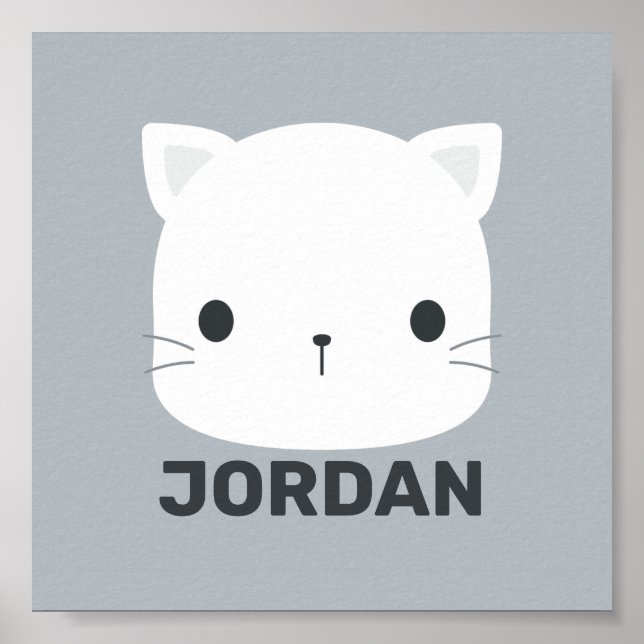Cute Little Cat with Personalised Name Poster (Front)