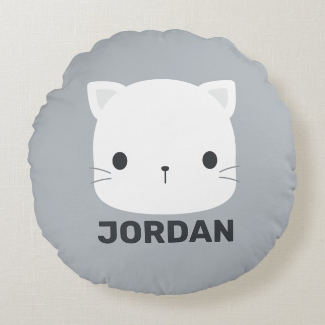 Cute Little Cat with Personalised Name Round Cushion (Front)