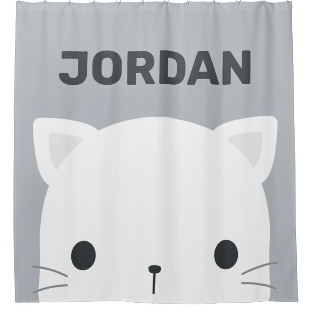 Cute Little Cat with Personalised Name Shower Curtain (Front)