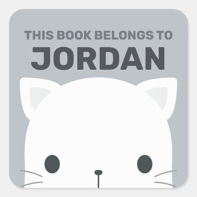 Cute Little Cat with Personalised Name Square Sticker (Front)