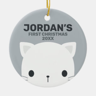 Cute Little Cat with Personalized Name Ceramic Tree Decoration
