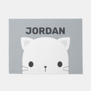 Cute Little Cat with Personalized Name Doormat