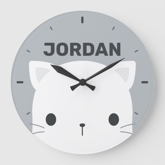 Cute Little Cat with Personalized Name Large Clock (Front)