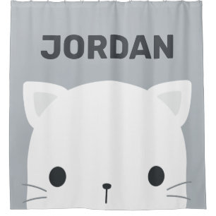 Cute Little Cat with Personalized Name Shower Curtain