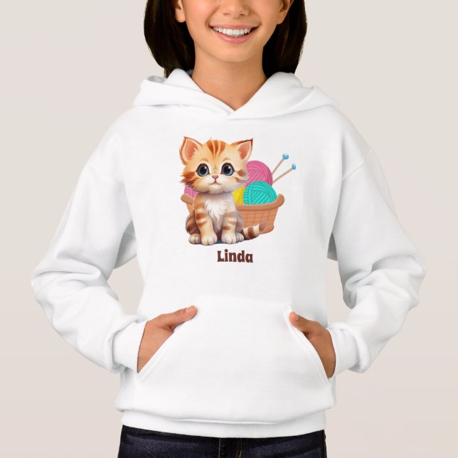 cute little cat yarn lovers add name (Front)