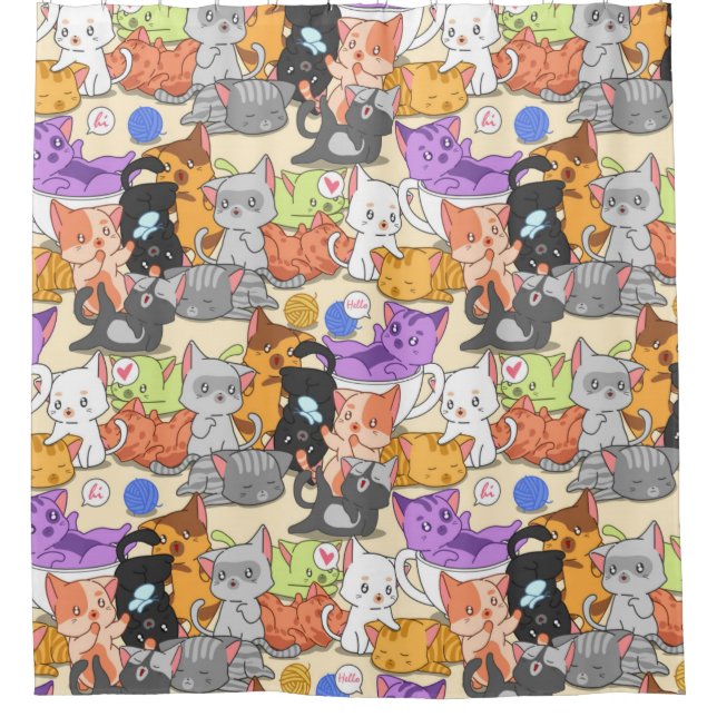 Cute Little Cats Pattern Shower Curtain (Front)