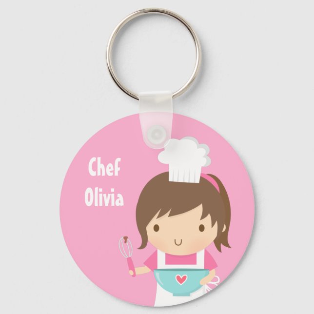 Cute Little Chef Baker Girl Key Ring (Front)