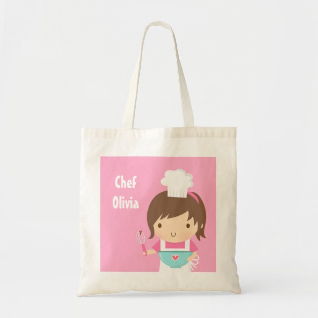 Cute Little Chef Baker Girl Personalised Tote Bag (Front)