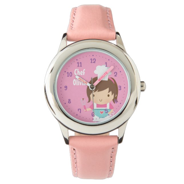 Cute Little Chef Baker Girl Personalised Watch (Front)