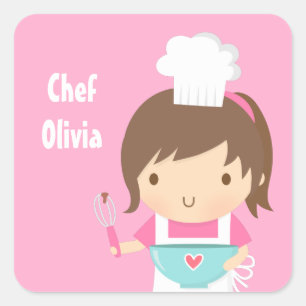 Cute Little Chef Baker Girl Square Sticker