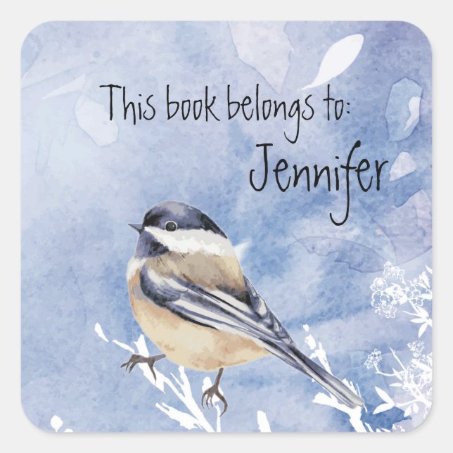 Cute Little Chickadee Bird Winter Forest Square Sticker (Front)