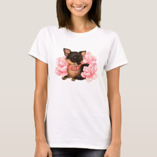 Cute little chihuahua dog with pink flowers  T-Shirt