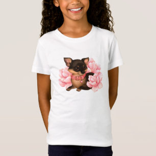Cute little chihuahua dog with pink flowers  T-Shirt
