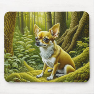 Cute Little Chihuahua Sitting in the Woods Mouse Mat