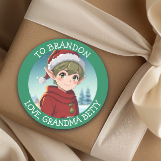 Cute Little Christmas Elf Personalised to and from Classic Round Sticker