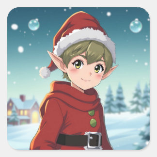 Cute Little Christmas Elf Square Sticker