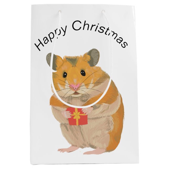 Cute little Christmas Hamster holding a present  Medium Gift Bag (Front)