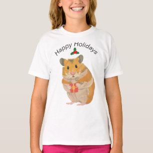 Cute little Christmas Hamster holding a present T-Shirt