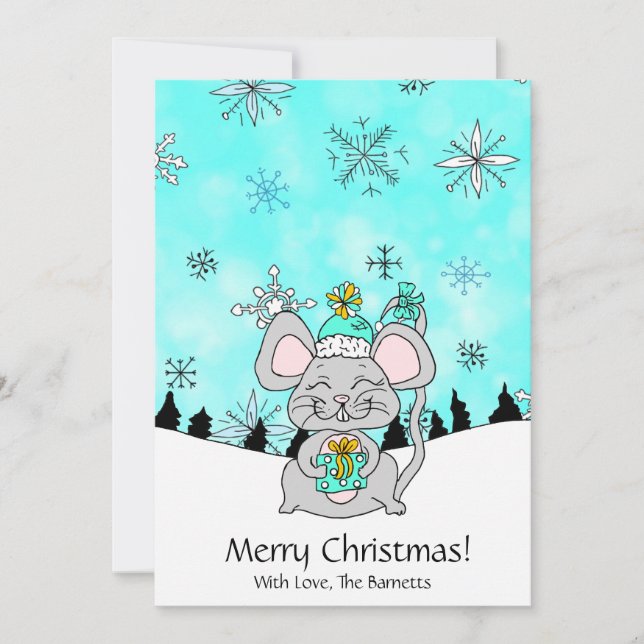 Cute little Christmas Mouse Holding a Gift Card (Front)