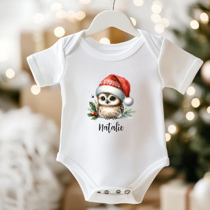 Cute Little Christmas Owl Name Baby Bodysuit