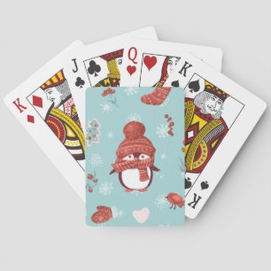 Cute little Christmas penguin in a bright red scar Playing Cards