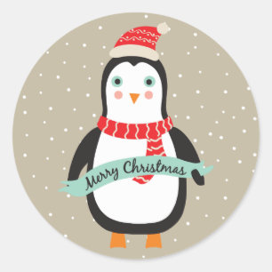 Cute little Christmas Penquin "Merry Christmas" Classic Round Sticker