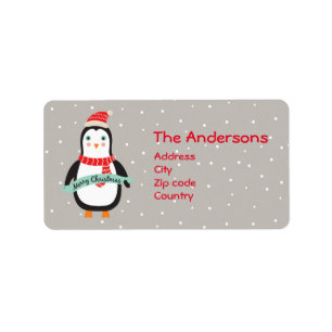 Cute little Christmas Penquin "Merry Christmas" Label