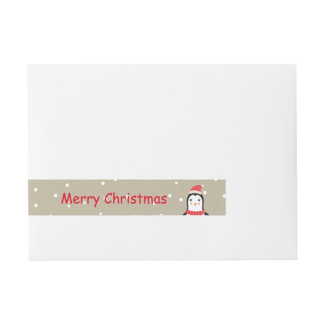 Cute little Christmas Penquin "Merry Christmas" Wraparound Address Label (Front)