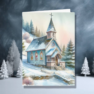 Cute Little Church on Snowy Day Christmas Card