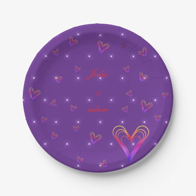 cute little colourful heart heart paper plate (Front)