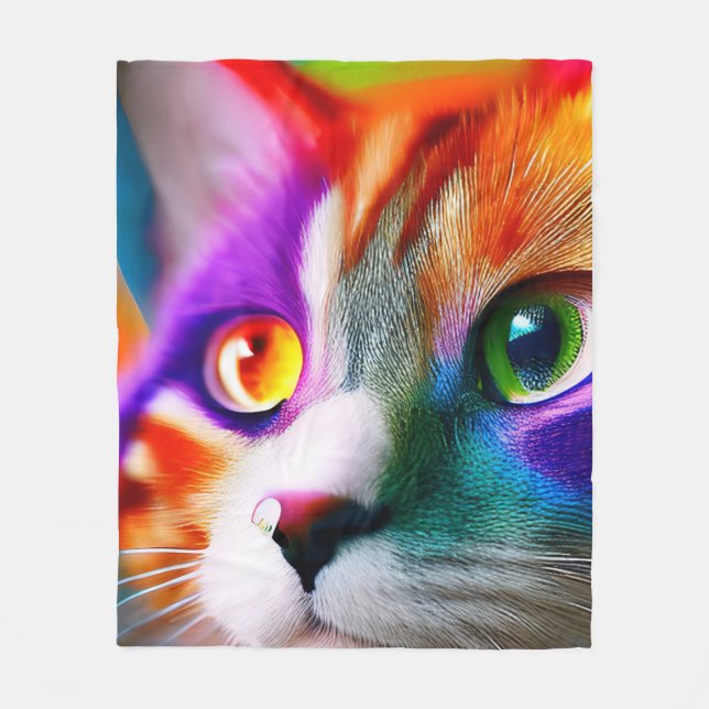 Cute Little Colourful Kitty Rainbow colours, Cat Fleece Blanket (Front)