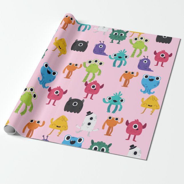 Cute Little colourful Monsters Pattern  Wrapping Paper (Unrolled)