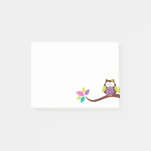 Cute Little colourful owl on a branch Personalised Post-it Notes (Front)
