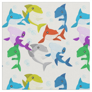 Cute Little Colourful Sharks Fabric