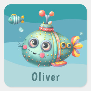Cute Little Colourful Submarine  Square Sticker