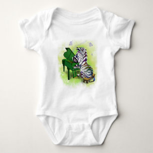 Cute Little Colourful Zebra Piano Player - Cartoon Baby Bodysuit
