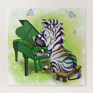 Cute Little Colourful Zebra Piano Player - Cartoon Jigsaw Puzzle
