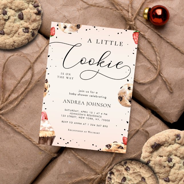Cute Little Cookie is on the Way Cream Baby Shower Invitation (Creator Uploaded)