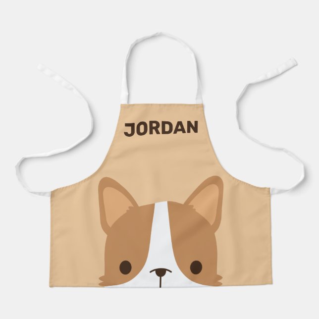 Cute Little Corgi Dog with Personalised Name Apron (Front)