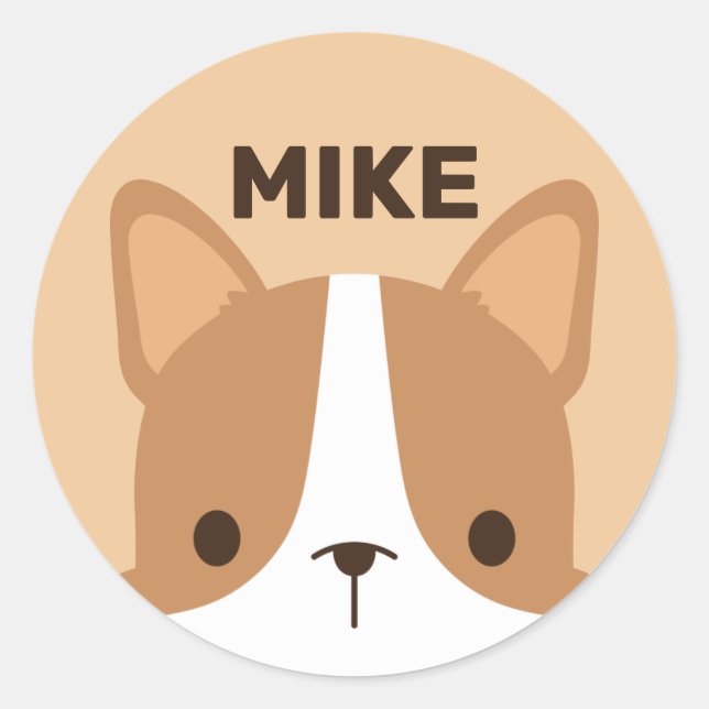 Cute Little Corgi Dog with Personalised Name Classic Round Sticker (Front)